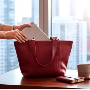 STUNNING COACH VINTAGE RED WAVERLY‎ LEATHER TOTE BAG 4133